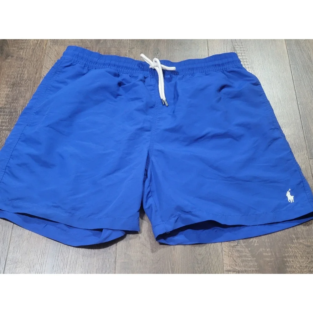 Polo Ralph Lauren Mens Blue Swim Trunks Mesh Lined Drawstring Shorts Size Large